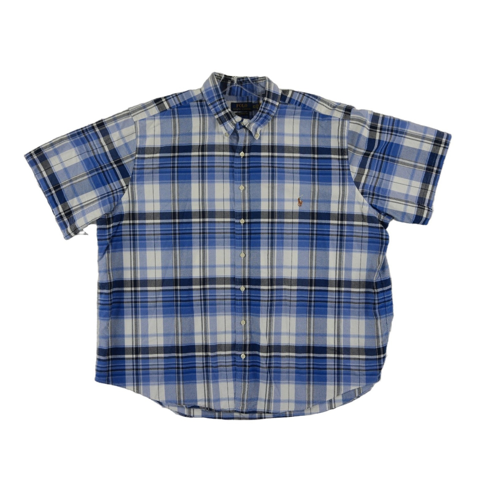 Polo Ralph Lauren Button Down Shirt Men's Size 2xb Blue Plaid Rl Untucked Fit